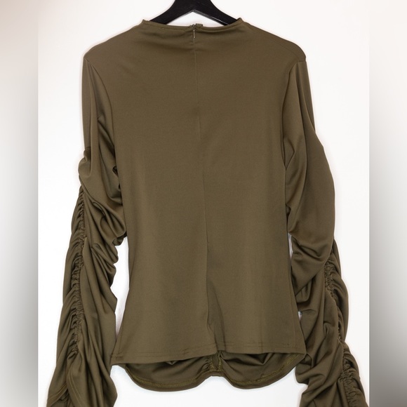PrettyLittleThing Khaki Ruche Detail Long Sleeve Top - US8 - Picture 3 of 5